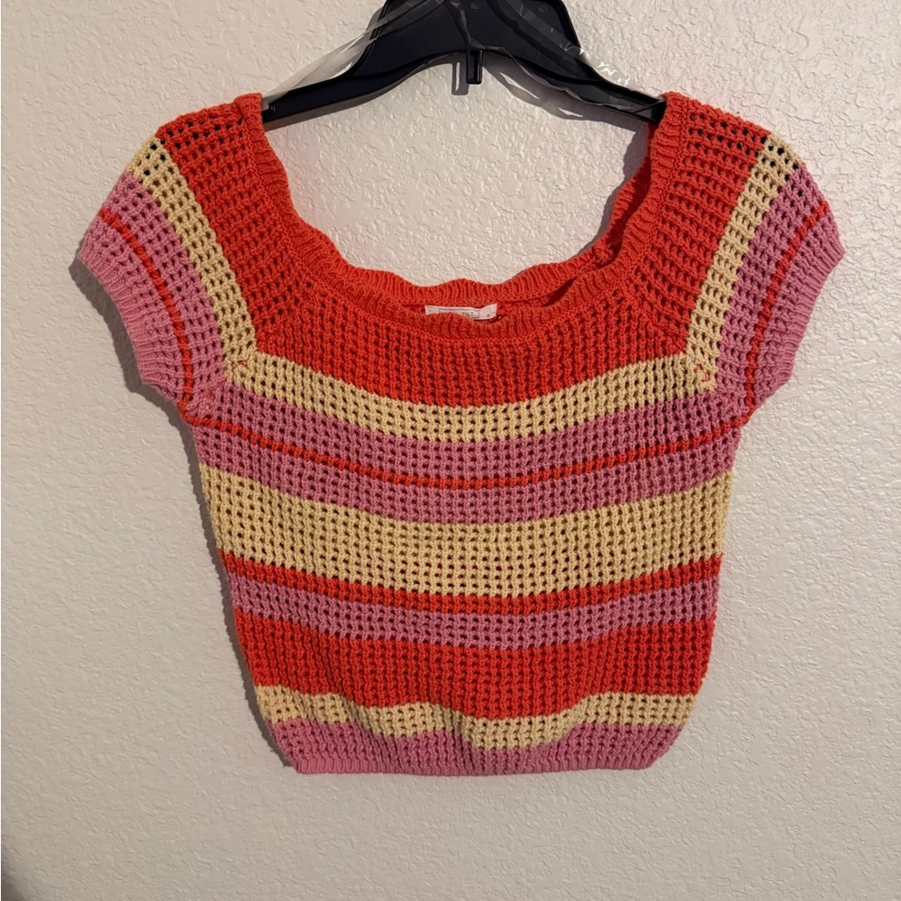 Tilly’s Full Tilt Orange and Cream Knit Top
